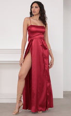 Satin Maxi Dress in Red