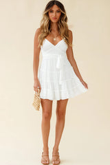 Jocelyn Cami Strap Waist Tie Frill Dress White