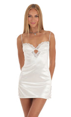 Satin Lace Cut Out Dress in White