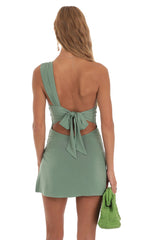 Ruched One Shoulder Mini Dress in Green