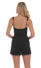 Embroidered Floral Trim Dress in Black