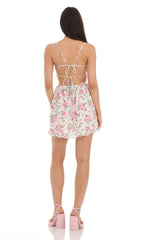 Floral Open Back Dress in White