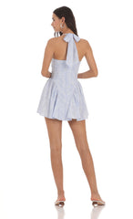 Floral Striped Halter Dress in Blue