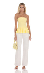 Strapless Peplum Top in Yellow