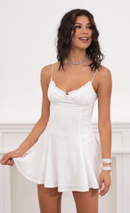 Ruched A-line Dress in Glossy White