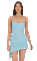 Mesh Tassel Dress in Light Blue