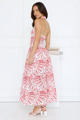 Leona Halter Embroidered Maxi Dress Red