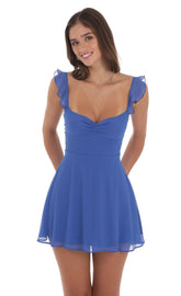 Ruffle Strap A-Line Dress in Blue