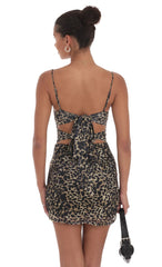 Mesh Front Twist Bodycon Dress in Cheetah Print