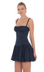 Ruched Bust Bubble Dress in Navy