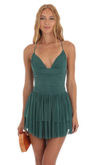 Mesh Sweetheart Tiered Dress in Green