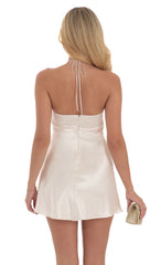 Flower Satin Halter Dress in Champagne