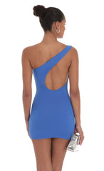 One Shoulder Cutout Dress in Blue