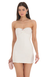 Lace Bust Bodycon Strapless Dress in White