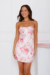 Flower Dance Strapless Satin Mini Dress Pink
