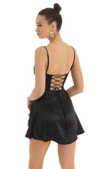 Satin Corset Fit and Flare Dress in Black