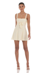 Ribbon Embroidered Trim Dress in Cream