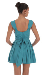 Double Bow A-Line Dress in Turquoise Blue