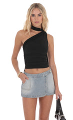Denim Wrap Skort in Faded Blue