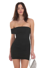 Shimmer Off Shoulder Bodycon Dress in Black