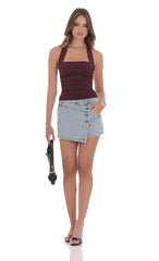 Halter Ruched Top in Burgundy