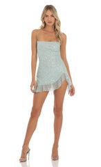 Shimmer Sequin Ruffle Dress in Blue