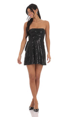 Sequin Back Bow Dress in Black