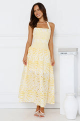 Leona Halter Embroidered Maxi Dress Yellow