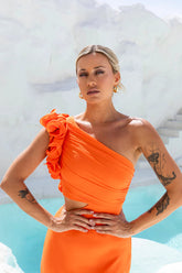 In These Moments One Shoulder Maxi Dress Orange