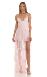 Mesh Maxi Dress in Pink