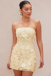 Marcella Embroidered A-Line Mini Dress - Yellow