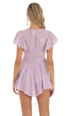 Shimmer Floral Wrap Dress in Purple