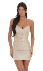 Foiled Pointed Corset Bodycon Dress in Champagne