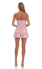 Shimmer Strapless Ruched Dress in Pink