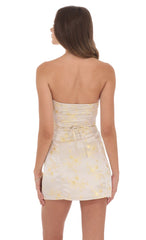 Satin Jacquard Strapless Dress in Champagne