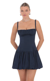 Ruched Bust Bubble Dress in Navy