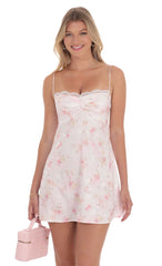 Satin Floral Back Lace Dress in Pink