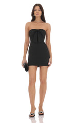 Front Bow Strapless Dress in Black