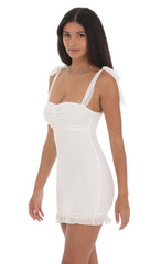 Shoulder Ties Ruffle Dress in White
