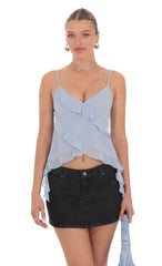 Ruffle Tassel Top in Sky Blue