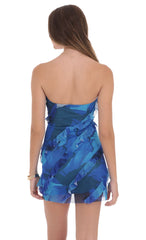 Mesh Floral Strapless Ruffle Dress in Royal Blue