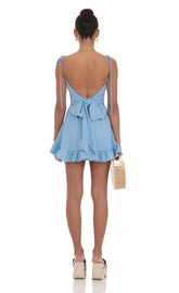 Open Back Ruffle Dress in Blue