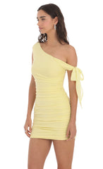 Off Shoulder Ruched Bodycon Dress in Yellow