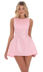 High Neck Open Back Flare Dress in Pink