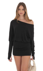 Off Shoulder Pencil Skirt Dress in Black