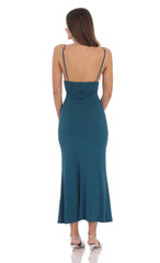 Ruched Cowl Neck Maxi Dress in Teal