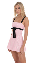 Jacquard Velvet Ribbon Dress in Pink