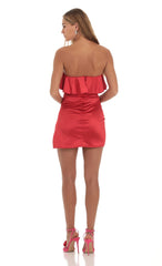 Satin Bodycon Mini Dress in Red