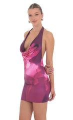 Floral Plunge Neck Bodycon Dress in Plum
