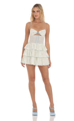 Floral Smocked Ruffle Dress in Pale Yellow